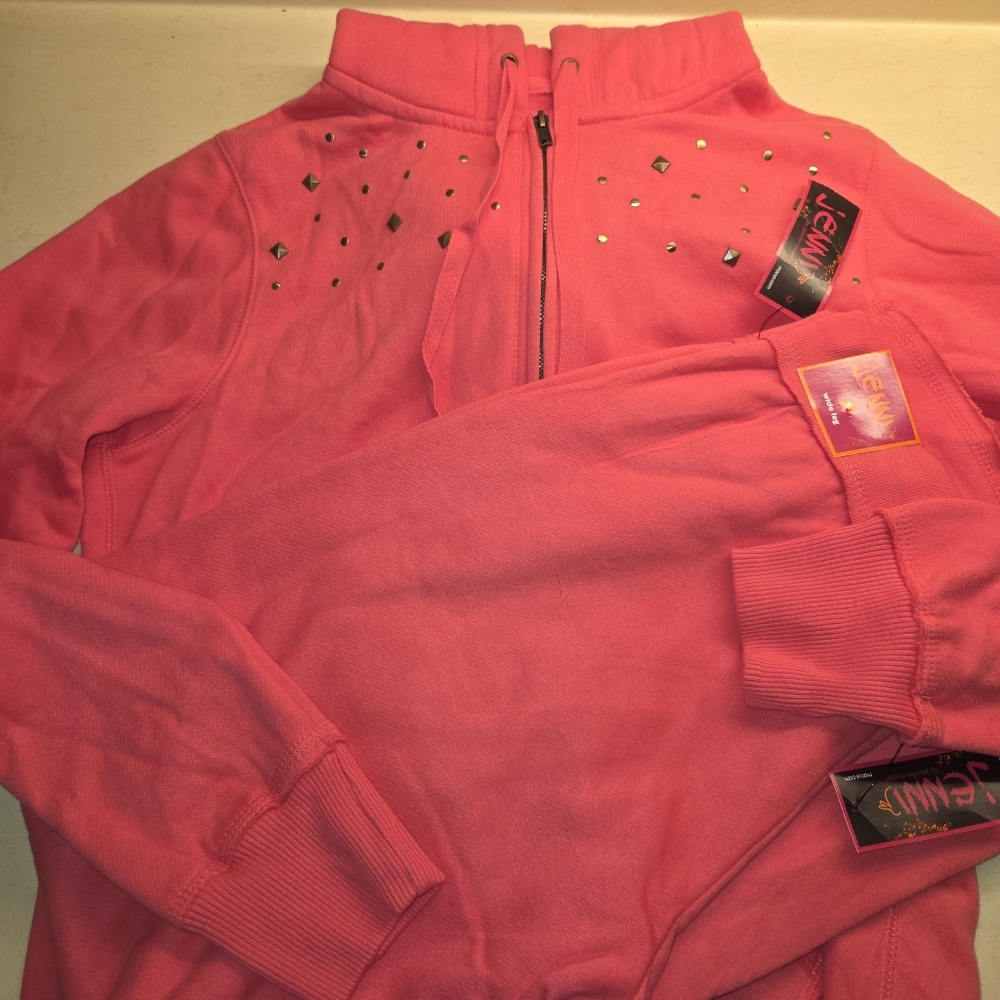 Jenni By Jennifer Moore 2 Pc Pink Studded Brushed Fleece Matching Sweatsuit NWT